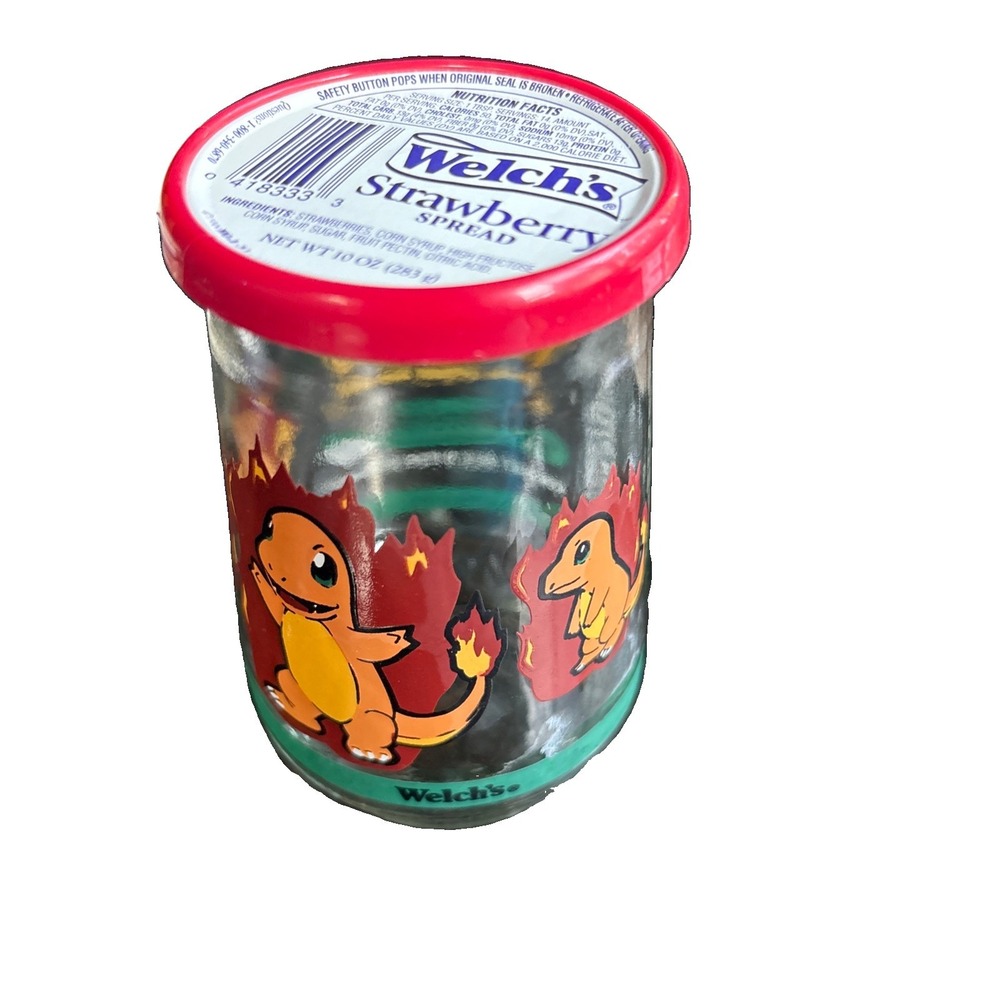 1999 Nintendo Pokemon #4 Charmander Vintage Game Freak Welchs Jelly Jar Cup &lid